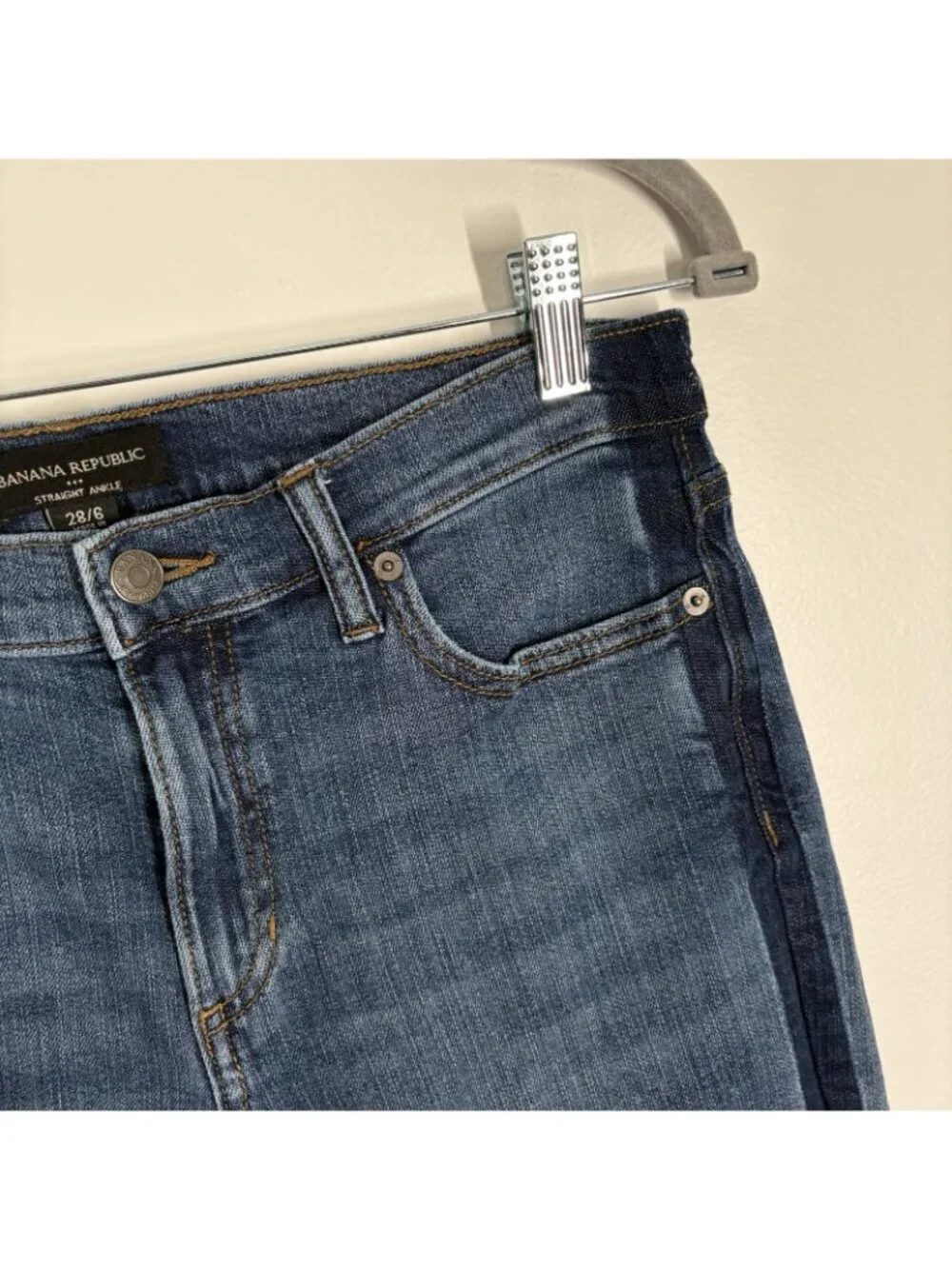 Banana Republic Factory Women 28/6 Medium Wash Tuxedo Stripe Straight Ankle Jean